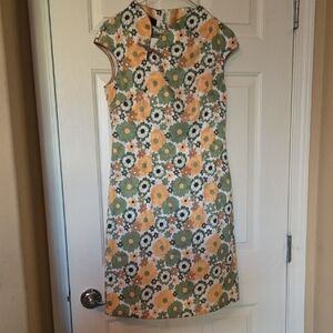 NWT Lg KIMONO CUSTOM COLORFUL Floral Sleeveles tied knot front zip back 50s 60s